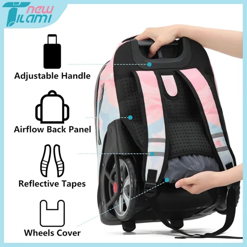 Miniatura 25 de NEW TILAMI Mochila con ruedas de 19 pulgadas con bolsa de almuerzo para niñas y niños, mochila para laptop con ruedas, bolsa de mano duradera