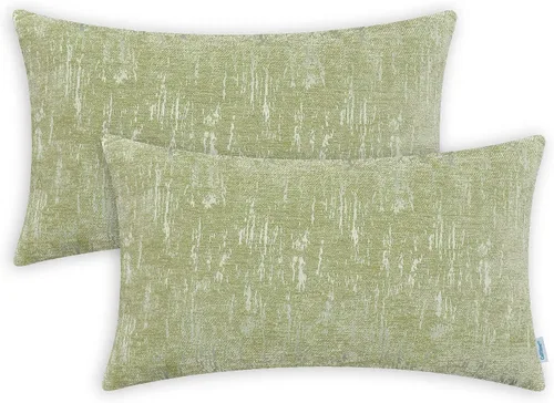 Miniatura 23 de CaliTime Juego de 2 fundas de cojín de felpilla súper suaves teñidas de mármol jacquard para sofá, decoración de casa rural, 18 x 18 pulgadas