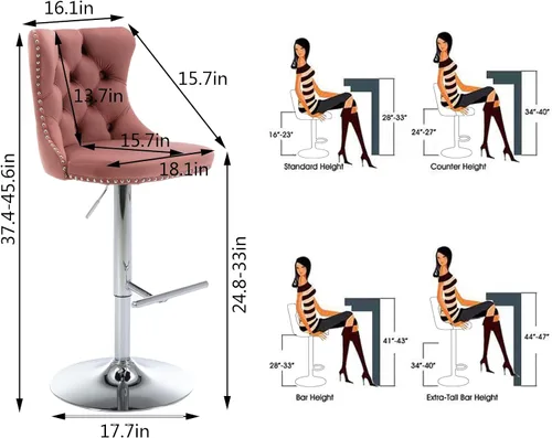 Miniatura 221 de Aoowow Juego de 2 taburetes de bar giratorios, taburetes de bar ajustables con respaldo de terciopelo copetudo, sillas de bar modernas tapizadas