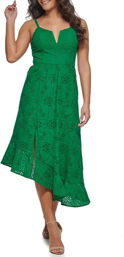 Miniatura 2 de GUESS Women's Asymmetrical Cotton Eyelet Midi Contemporary Dress