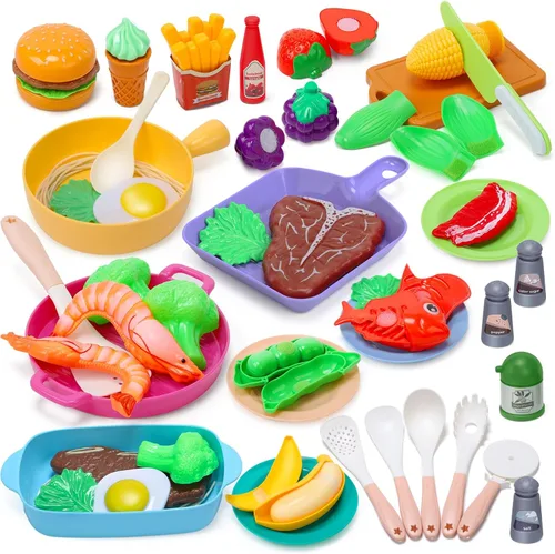 CUTE STONE - Accesorios de juguete para cocina infantil, juego de cocina de imitación para niños pequeños con juguetes de ollas y sartenes y