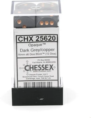 Miniatura 2 de Chessex Manufacturing - Juego de dados poliédricos de plástico opaco gris oscuro y cobre, 0.630 in, incluye 12 dados - D6 (CHX25620)