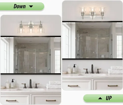 Miniatura 6 de Lámpara de tocador de baño de 3 luces, níquel cepillado, tradicional, clásica, con vidrio transparente, accesorios de iluminación de baño sobre