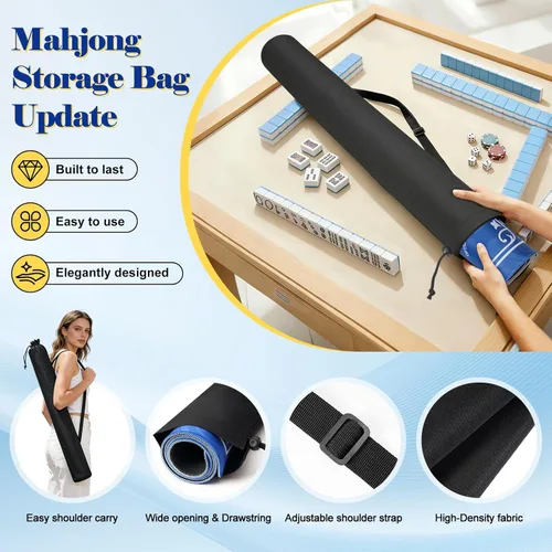 Miniatura 5 de Tapete Mahjong con regla, 32.5 x 32.5 pulgadas, impermeable, superficie suave, fácil de limpiar, antideslizante y reduce el ruido, tapete de mesa