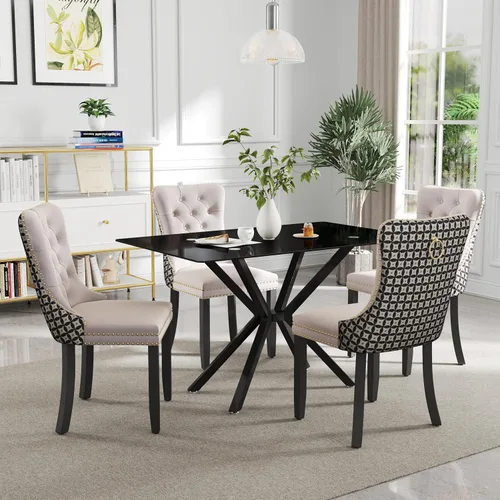 Miniatura 12 de Juego de comedor moderno de cristal de lujo de 5 piezas, juego de comedor rectangular minimalista para 4, juego de mesa de cocina de vidrio