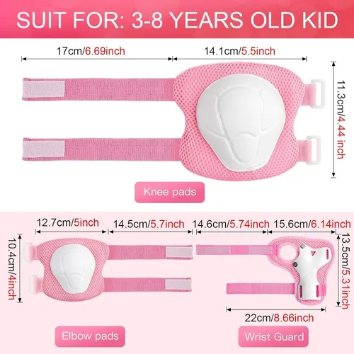 Miniatura 3 de Conjunto de casco de bicicleta para niños pequeños con rodilleras, casco de ciclismo ajustable para niño y niña, equipo de protección Rosa