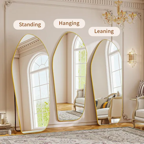Miniatura 5 de BEAUTYPEAK Espejo Irregular de Cuerpo Entero - 67x24 Pulgadas Espejos Modernos con Marco Dorado, Espejo de Pared de Tocador de Forma Única para Sala