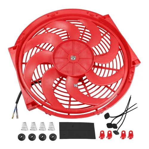 Miniatura 7 de JDMSPEED Nuevo ventilador universal delgado de 14" de empuje eléctrico para radiador, 12V, kit rojo