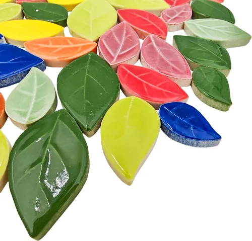 Miniatura 6 de Azulejos de mosaico de cerámica en forma de hoja de 500g/1.1lb, piezas de mosaico de cerámica para manualidades, azulejos de mosaico para decoración