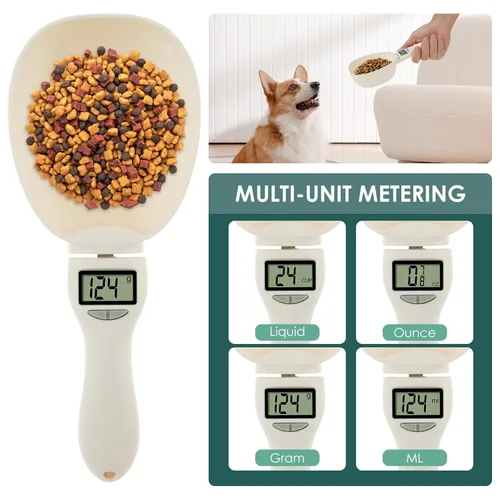Miniatura 5 de Cuchara medidora digital simple 4 en 1 unidad, 28.22 oz/0.04 oz de alta precisión, pantalla LED, mango extraíble, ideal para alimentos de mascotas