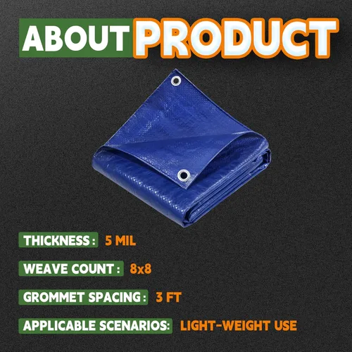 Miniatura 5 de RAINDEWAY Tarps - Lona impermeable de color azul de 4 x 16 pies de grosor, resistente a desgarros, multiusos, para techo, campamento, automóvil