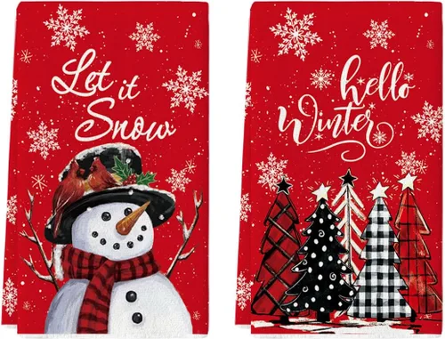 Miniatura 7 de Artoid Mode Toallas de cocina de nieve negra Deja que nieve Árboles de Navidad ¡Hola invierno! Toallas de cocina, toallas de mano de decoración