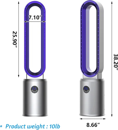Miniatura 7 de advwin Ventilador de torre sin aspas con control remoto, ventilador de enfriamiento silencioso con oscilación, 24 velocidades, temporizador de 12