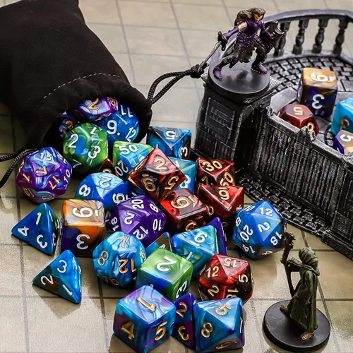 Miniatura 5 de CiaraQ Juego de dados poliédricos - Dados para juegos de rol DND para Calabozos y Dragones, juego de mesa RPG, doble color, 35 piezas
