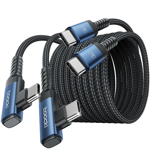 Miniatura 8 de Cable de carga USB C a USB C (3.3 pies, paquete de 2), cable de carga tipo C de 60 W, cable de carga rápida de ángulo recto USBC a USBC para iPhone