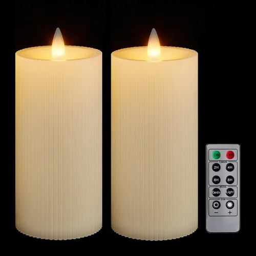 Miniatura 20 de Velas de pilar sin llama parpadeantes con temporizador remoto, velas LED que funcionan con pilas de hasta 400 horas, velas de cera real con llama