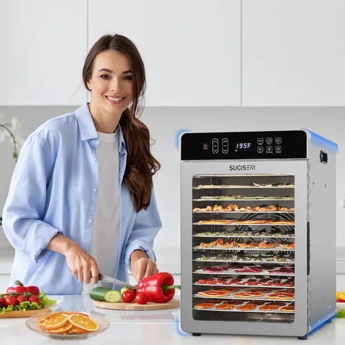 Miniatura 8 de Máquina deshidratadora de alimentos para Jerky 11 pies², deshidratador de acero inoxidable de 12 bandejas 1000W con temporizador de 24H, control