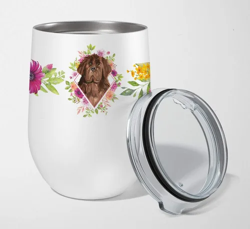 Miniatura 97 de Caroline's Treasures CK4110TBL12 Afghan Hound Pink Flowers - Vaso de vino aislado de acero inoxidable de 12 onzas con tapa, bonita taza de viaje