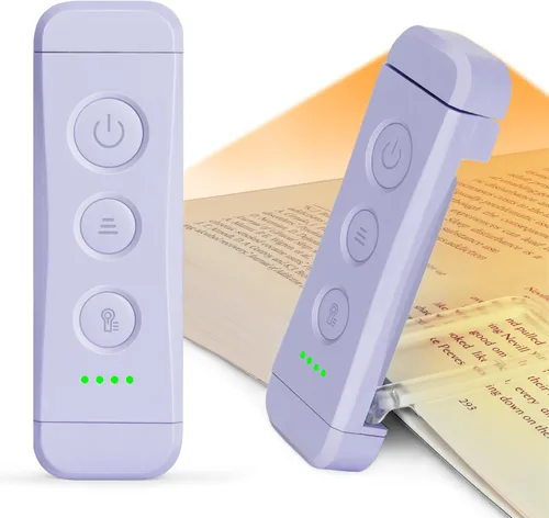 Glocusent - Luz de libro recargable USB, luz de lectura LED portátil con clip, luces de lectura para libros en la cama con 3 colores ámbar y 5