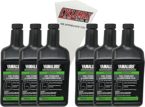 Cyclemax Paquete de seis para estabilizador y acondicionador de combustible Yamaha Plus ACC-FSTAB-PL-32 contiene seis cuartos y un embudo
