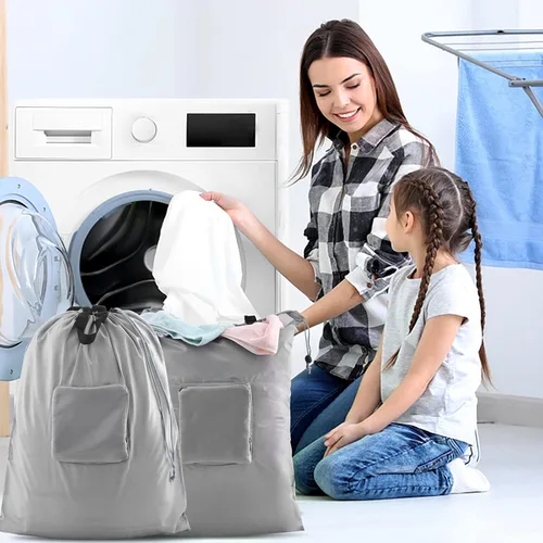 Miniatura 7 de JHX Bolsa de lavandería de viaje, bolsa de ropa sucia con asas y mosquetón de aluminio, bolsa de lavandería plegable para viajes, campamento, 1