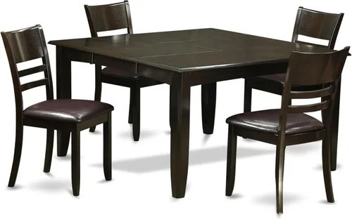 East West Furniture PFLY5-CAP-LC - Juego de mesa de comedor de 5 piezas, incluye una mesa de cocina cuadrada con hojas de mariposa y 4 sillas de