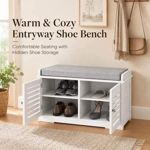 Miniatura 3 de RASOO Zapatero con cajón abatible para niños, organizador de zapatos de 3 niveles con 2 estantes ajustables, banco oculto para zapatos que ahorra