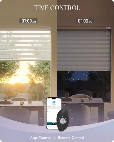Miniatura 3 de Graywind Persianas motorizadas de cebra para ventanas, persianas inteligentes 100 % opacas con control remoto, persianas de cebra personalizadas