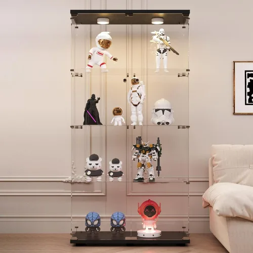 Miniatura 34 de LFT HUIMEI2Y Vitrina de cristal con puerta y cerradura, gabinete Curio de 4 niveles para coleccionables, figuras, vino, vitrina de vidrio templado
