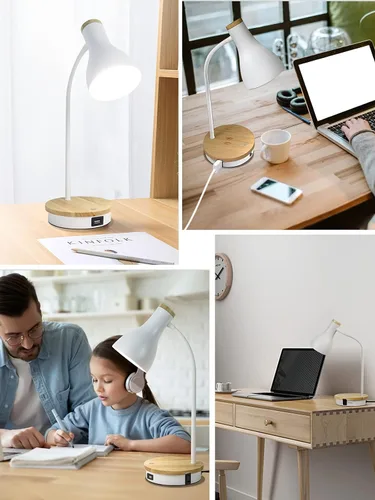 Miniatura 8 de Lámpara de escritorio de metal con carga inalámbrica, lámpara de mesa táctil, luces de lectura, lámparas de arco de escritorio para dormitorio