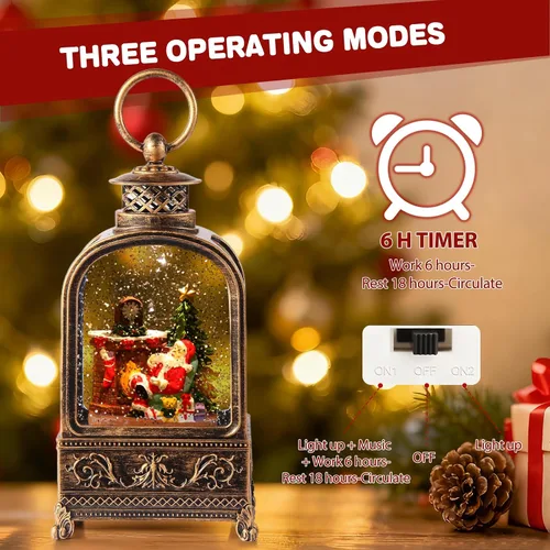 Miniatura 3 de Globo de nieve de Papá Noel de Navidad, linterna de globo de nieve musical con luces y temporizador de 6H, alimentado por batería y USB, globos