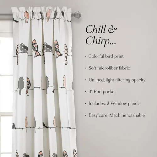 Miniatura 6 de Lush Decor Rowley Birds - Cortinas de pájaros para oscurecer la habitación, juego para sala, comedor, dormitorio (par), 52 pulgadas de ancho x 84