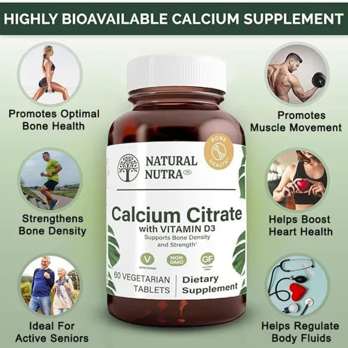 Miniatura 3 de Natural Nutra Citrato de calcio con vitamina D3, suplemento para la fuerza ósea, promueve los movimientos musculares, aumenta la salud del corazón