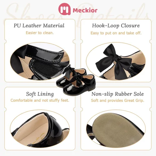 Miniatura 5 de Meckior Zapatos de vestir Mary Jane para niña pequeña, zapatos de ballet para niña, zapatos de fiesta, escuela, zapatos de princesa con lazo