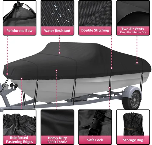 Miniatura 2 de NEXCOVER - Cubierta para lancha impermeable y resistente; cubierta de lancha remolcable Runabout, apta para cascos V-Hull, TRI-Hull, Pro-Style, bote