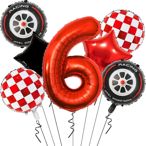 Miniatura 12 de Globos de auto de carreras para decoración de cumpleaños – Globos rojos de Mylar número 1 de 40 pulgadas – Globos rojos de aluminio rojo
