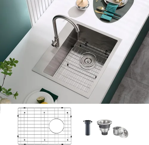 Miniatura 13 de Fregadero de barra empotrable de 13 × 15 pulgadas negro - Fregadero de cocina pequeño de montaje superior de un solo cuenco, hecho a mano de acero