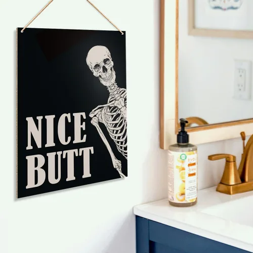 Miniatura 3 de UDNADKEX Divertido letrero decorativo para colgar en la pared del baño, bonito trasero, polvo de inodoro, decoración retro, esqueleto para baño