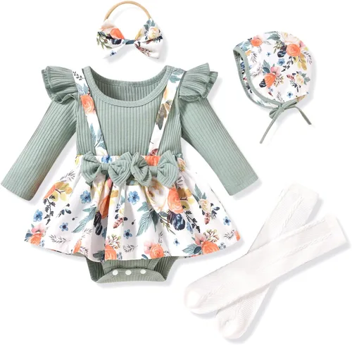 Miniatura 75 de Unutiylo Ropa de bebé recién nacida prematura con tirantes, traje de otoño e invierno, traje de manga larga con volantes