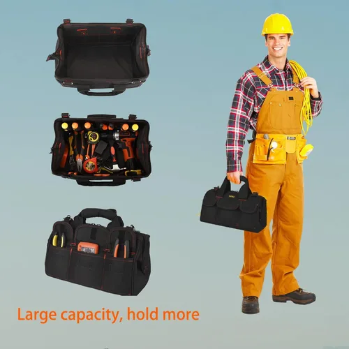Miniatura 6 de FASTECH Bolsa de herramientas resistente de 22 pulgadas con boca ancha para almacenamiento, transporte y organización de herramientas, bolsa de mano