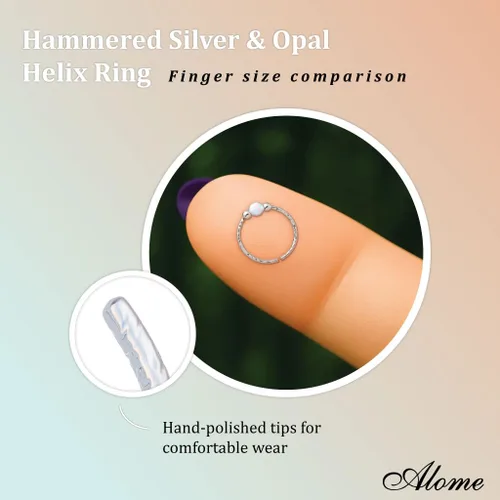 Miniatura 2 de Pendiente de cartílago – Anillo de plata de ley 20 G – Pendiente de cartílago ópalo blanco, aro de cartílago plateado