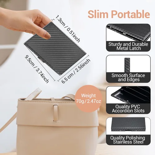 Miniatura 56 de BONSYL® Soporte para tarjetas de crédito, cartera delgada de metal con bloqueo RFID, con 6 ranuras para tarjetas, para mujeres y hombres.