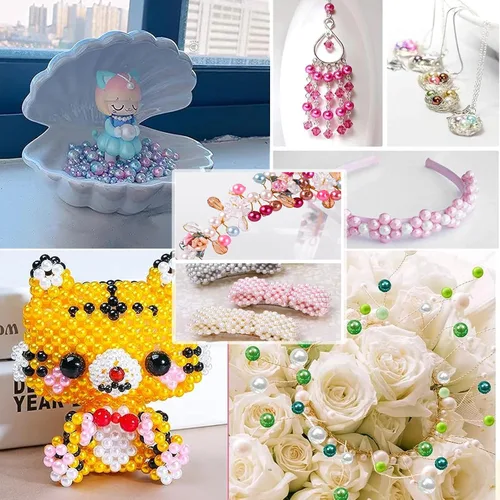 Miniatura 4 de 2400 cuentas de perlas para hacer joyas, 48 coloridas cuentas de perlas redondas de 6mm para kit de hacer pulseras, cuentas pequeñas de perlas