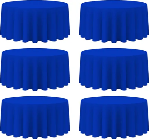 Miniatura 119 de BRILLMAX Paquete de 4 manteles redondos color azul rey de 132 pulgadas, tela de lino de poliéster lavable a granel, para bodas, recepciones, Azul