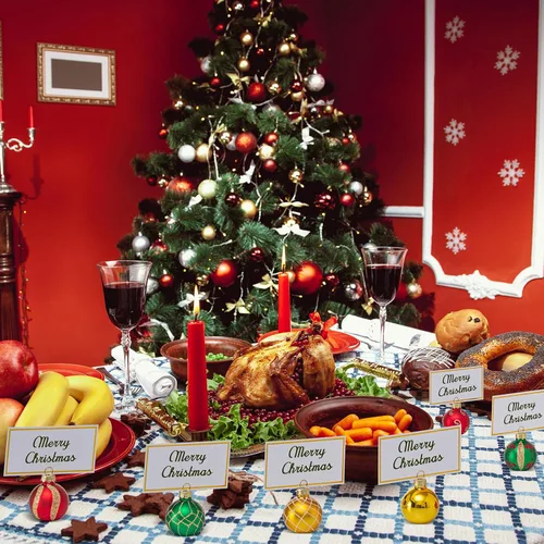 Miniatura 5 de Nitial Portadores de Tarjetas de Lugar de Adorno Navideño con Tarjetas de Nombre de Vidrio Rojo Verde Dorado Portadores de Números de Mesa Portador