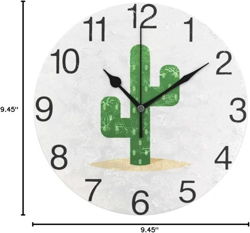 Miniatura 8 de senya Reloj de pared redondo de cactus del desierto, pintura al óleo silenciosa sin tictac, decorativo para el hogar, oficina, escuela, arte