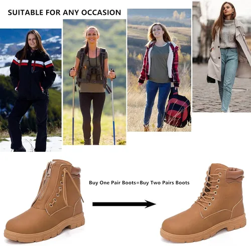 Miniatura 6 de Dadawen - Botines de trabajo estilo combate para mujer, con puntera redonda, al tobillo, impermeables, con cordones, tacón bajo