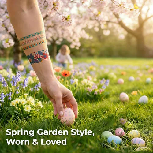 Miniatura 4 de 8 calcomanías de huevo de Pascua para decorar huevos de vinilo impermeables, tatuajes de flores para fiestas de primavera, suministros de caza