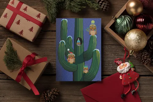Miniatura 4 de Stonehouse Collection - Tarjeta de Navidad de cactus y búhos de Saguaro de vacaciones -18 tarjetas y sobres del desierto occidental - Fabricado