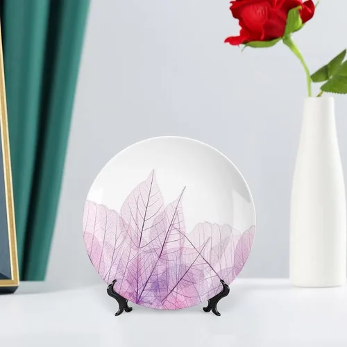 Miniatura 6 de XISUNYA Plato decorativo de 7 pulgadas, cerámica con hojas de cerámica, esqueleto, flores de primavera transparentes de fantasía, impresión de moda